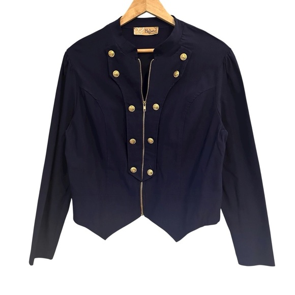 Hybrid & Company Super Stretch Navy Military Crop Blazer with Gold Accents, 1X - Picture 4 of 13